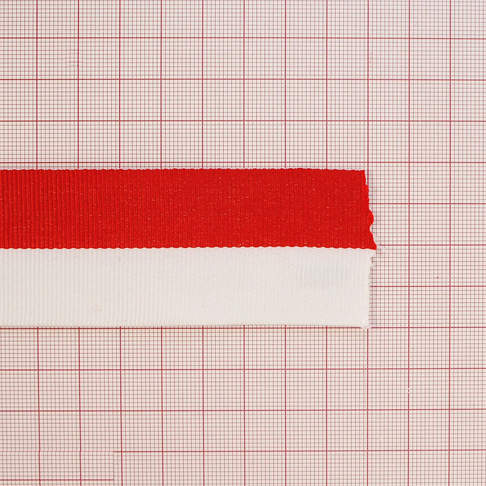 Тесьма тканевая пришивная Полосы 3,8см, белый, красный,  50ярд. Тесьма