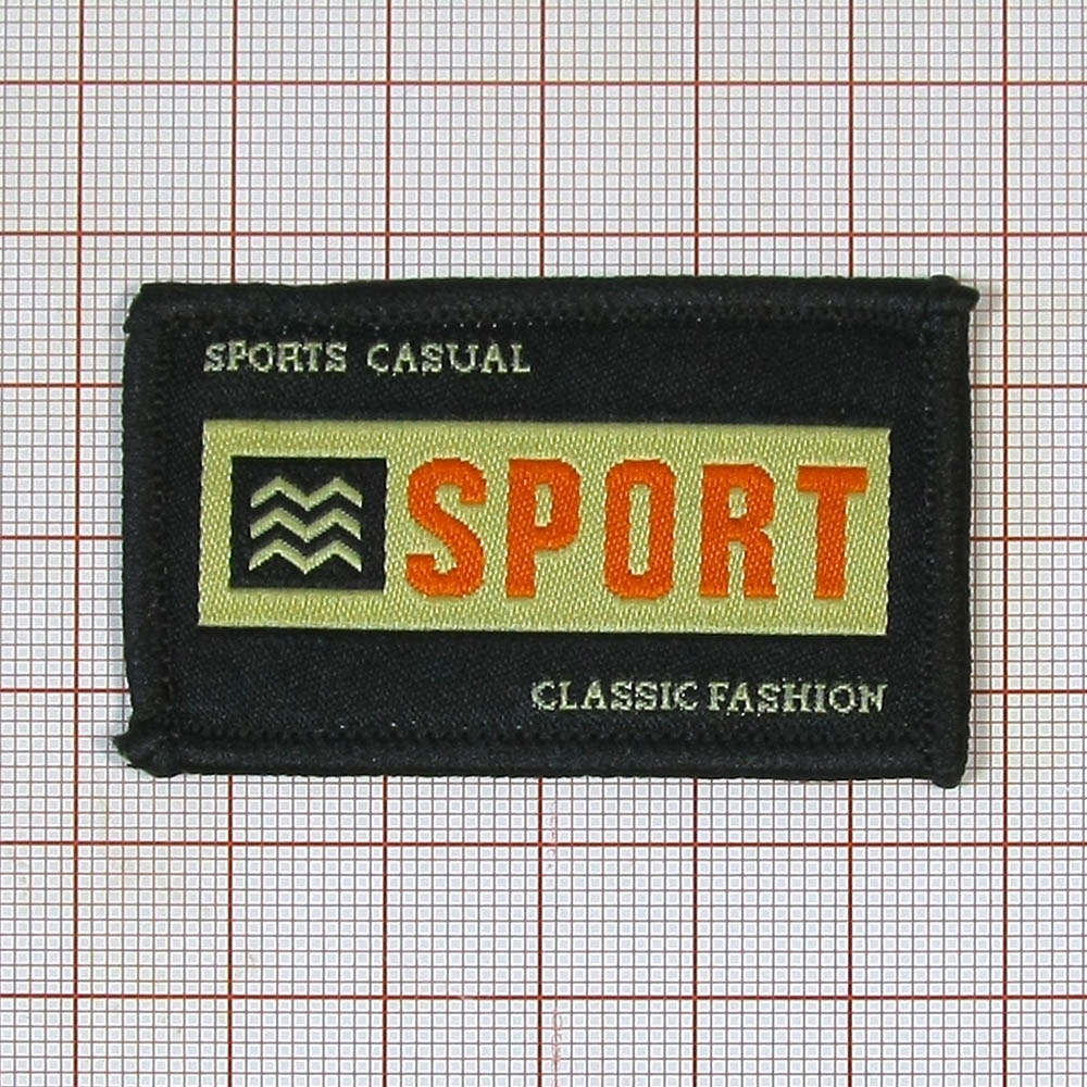 Нашивка тканевая рамка SPORTs casual 3,5*5,5см черная, желтый, красный, шт. Нашивка Вышивка, Ткань