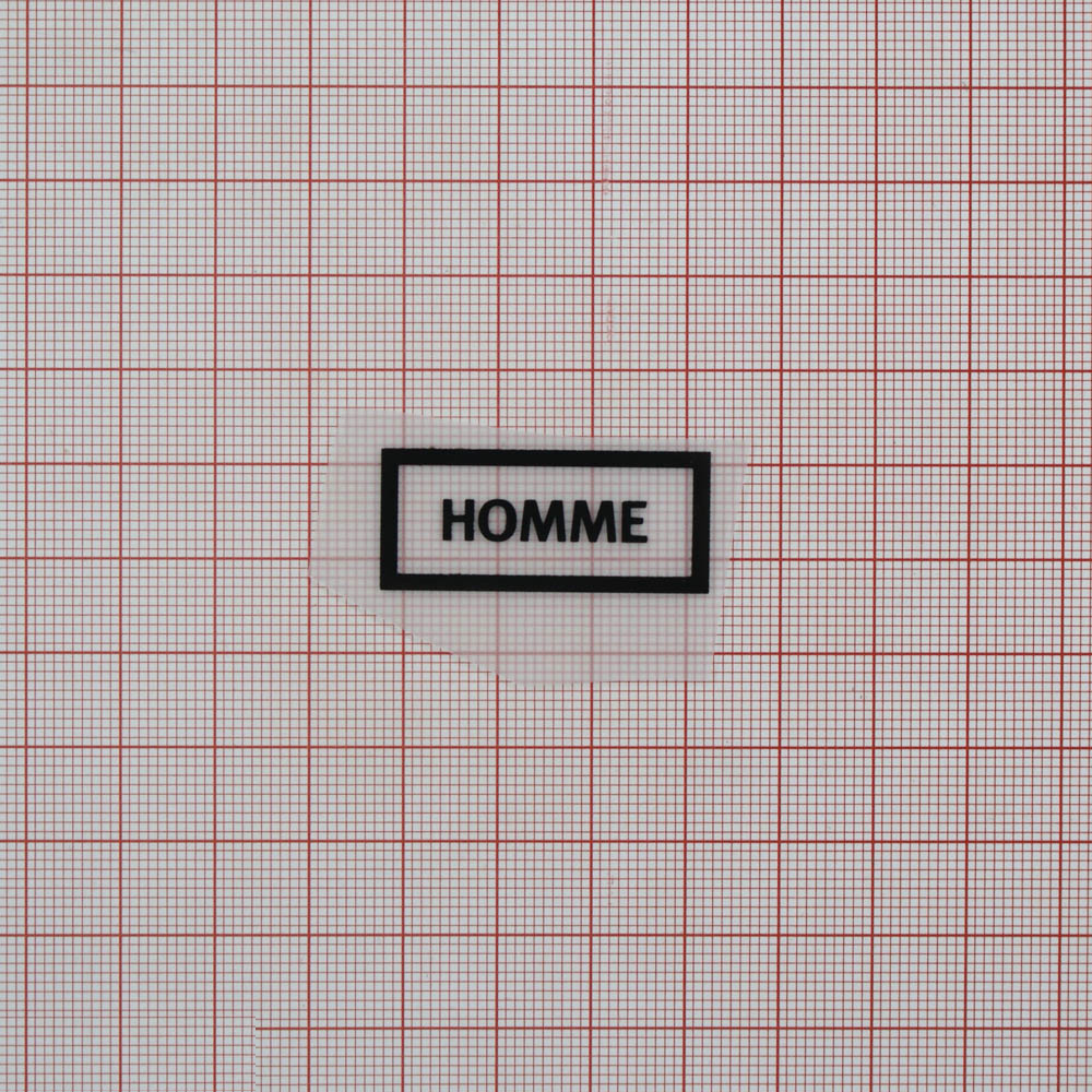 Термоаппликация резиновая прозрачная HOMME 35*15мм прямоугольная, черный рисунок, шт. Термопереводки Резиновые, Термопленка