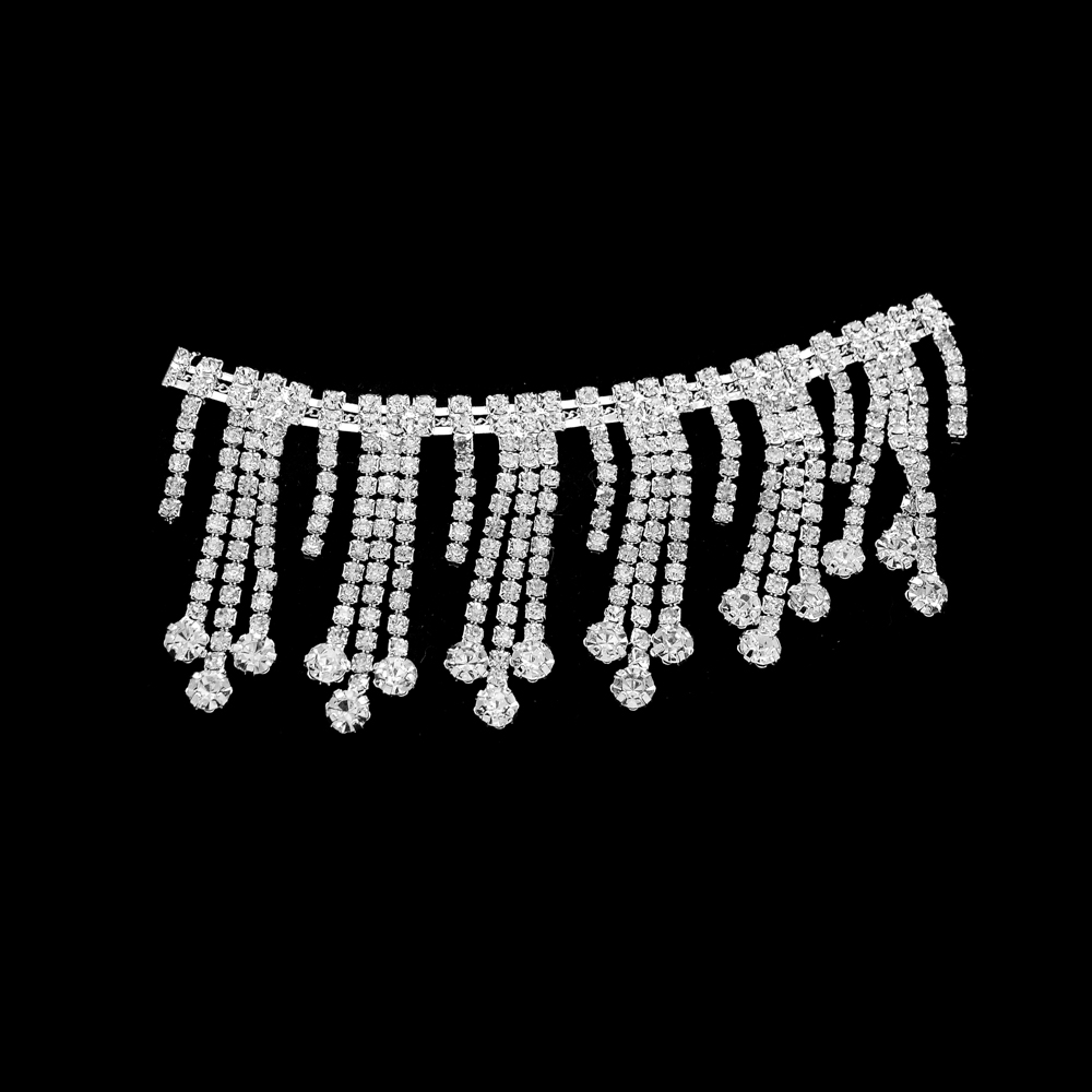 Тесьма стразы с подвесками  из страз,  4,5см, белый, ярд. Тесьма из страз