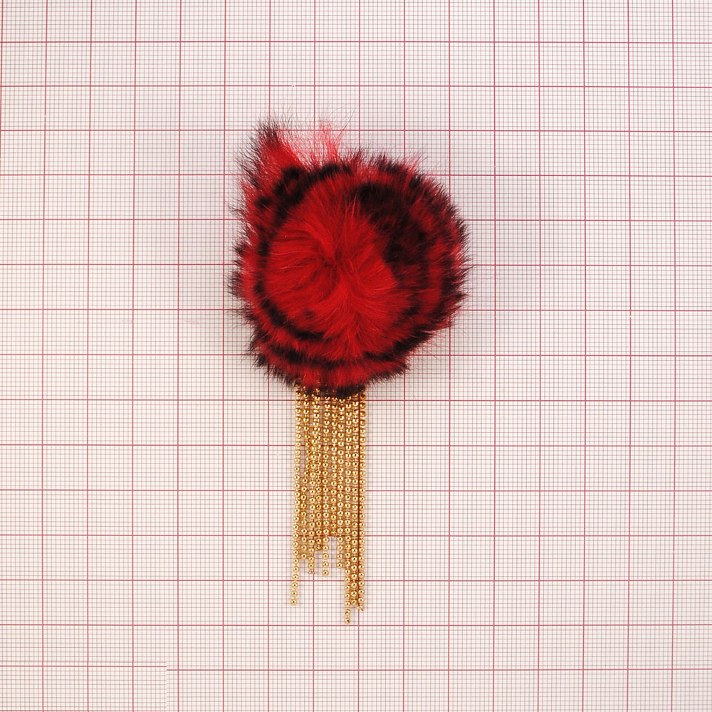 Брошь Помпон 6*11см красный, золото, шт. Броши