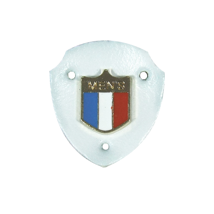 Лейба кожзам MEN'S 22*25мм белая, GOLD накладка, эмаль. Лейба Кожзам