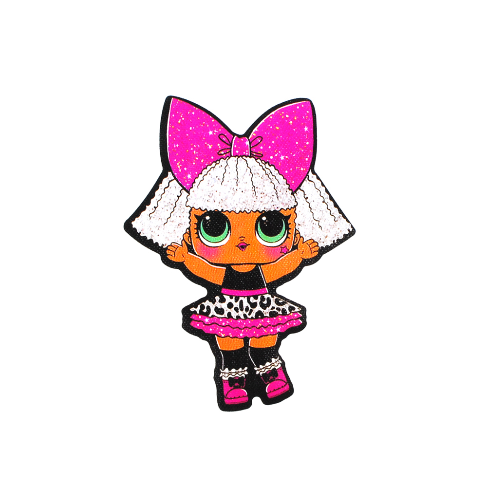 Нашивка глиттер Кукла L.O.L. (Diva) 15*10.5см розовый бант, шт. Нашивка Глиттер