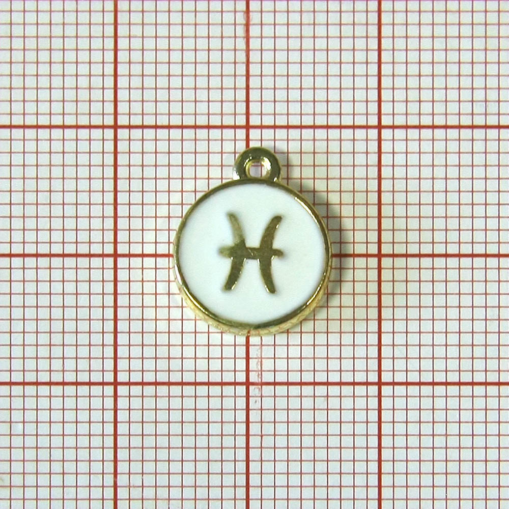 Подвеска металл двусторонняя Рыбы-piscos 12*15мм, GOLD, белая эмаль, шт. Подвески