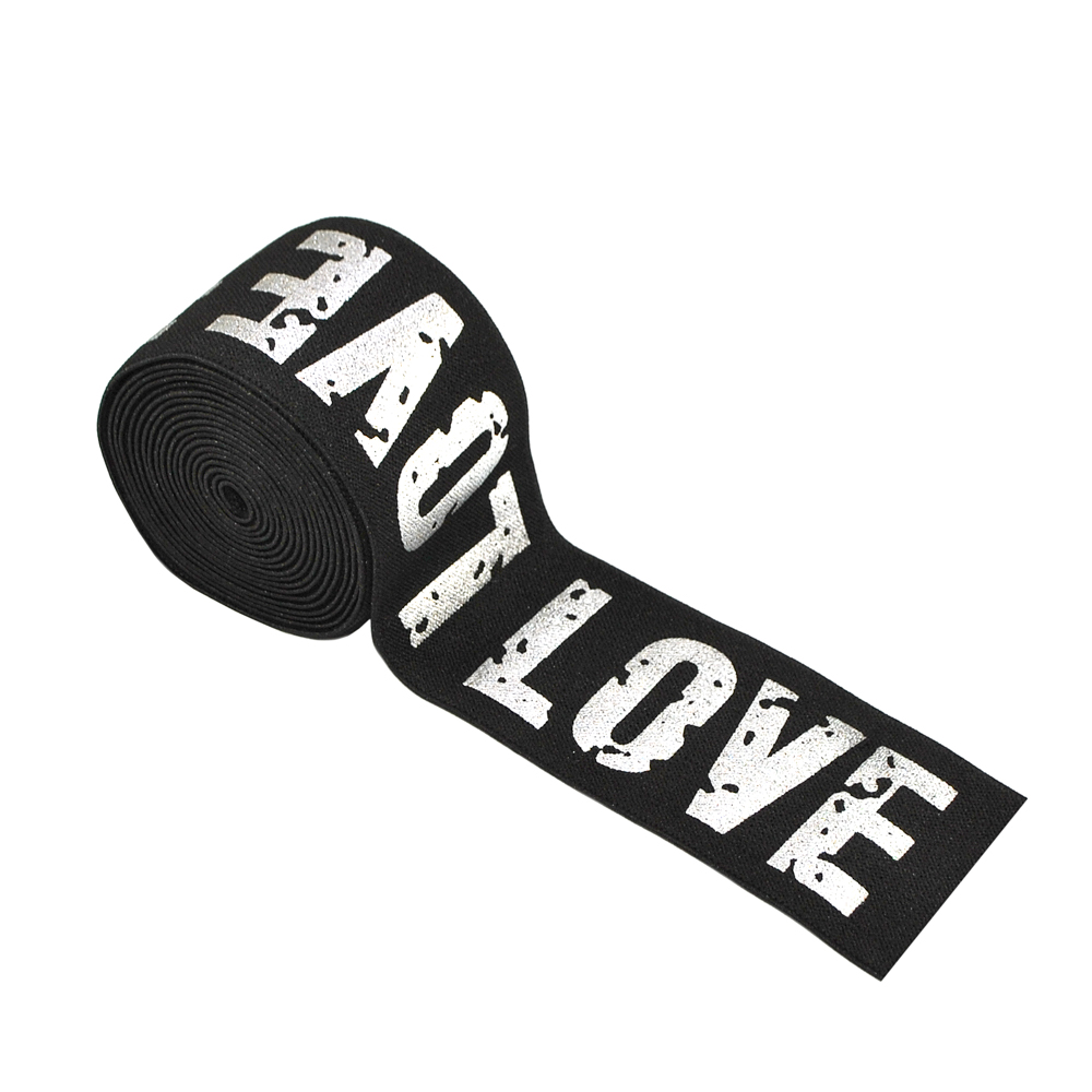 Резинка накатка LOVE серебряная 5см черная, ярд. Резинка