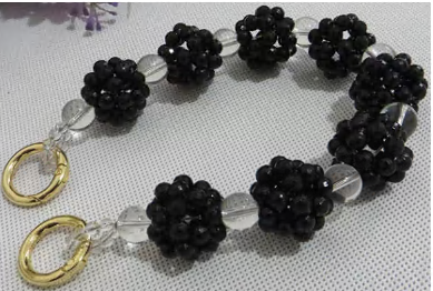 Украшение на карабинах Бусины, 32см, черный, прозрачный, золото, шт. Перетяжка металл со стразами