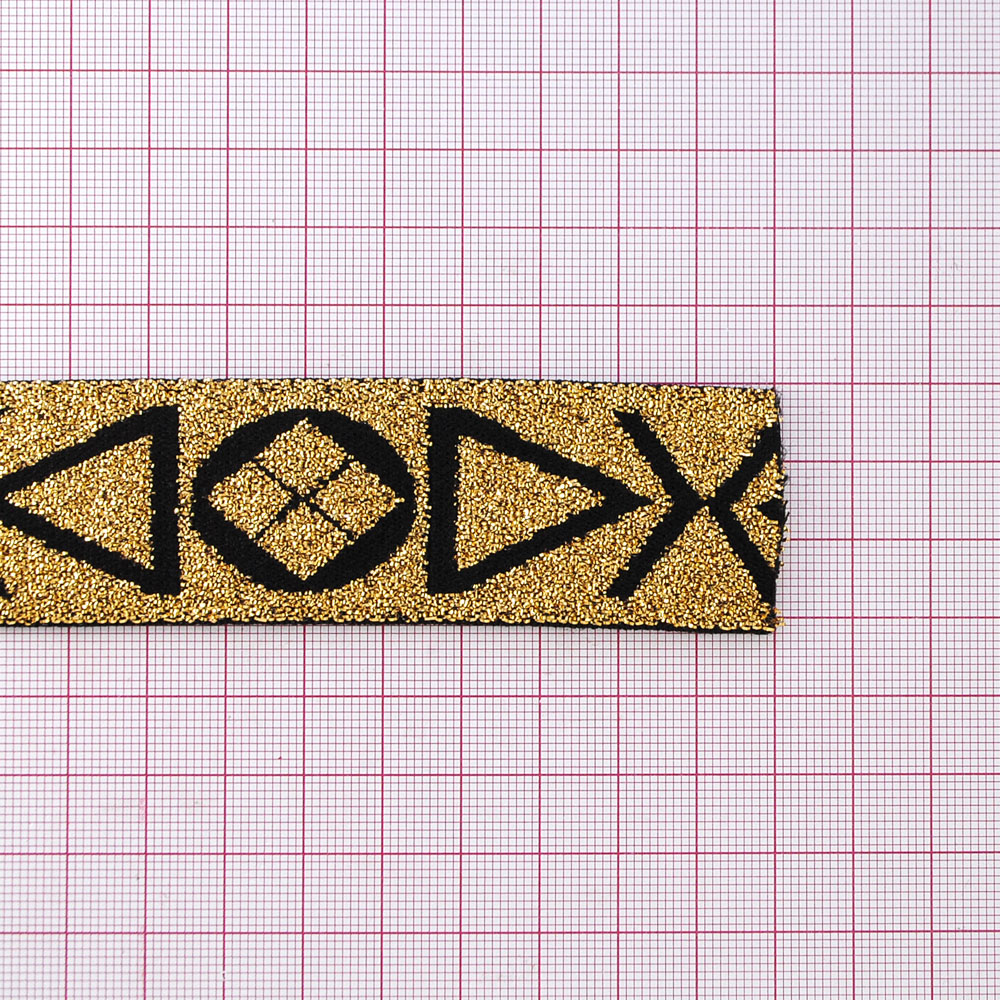 Резинка Фигуры 3,2см черный, люрекс золото, 50ярд. Резинка