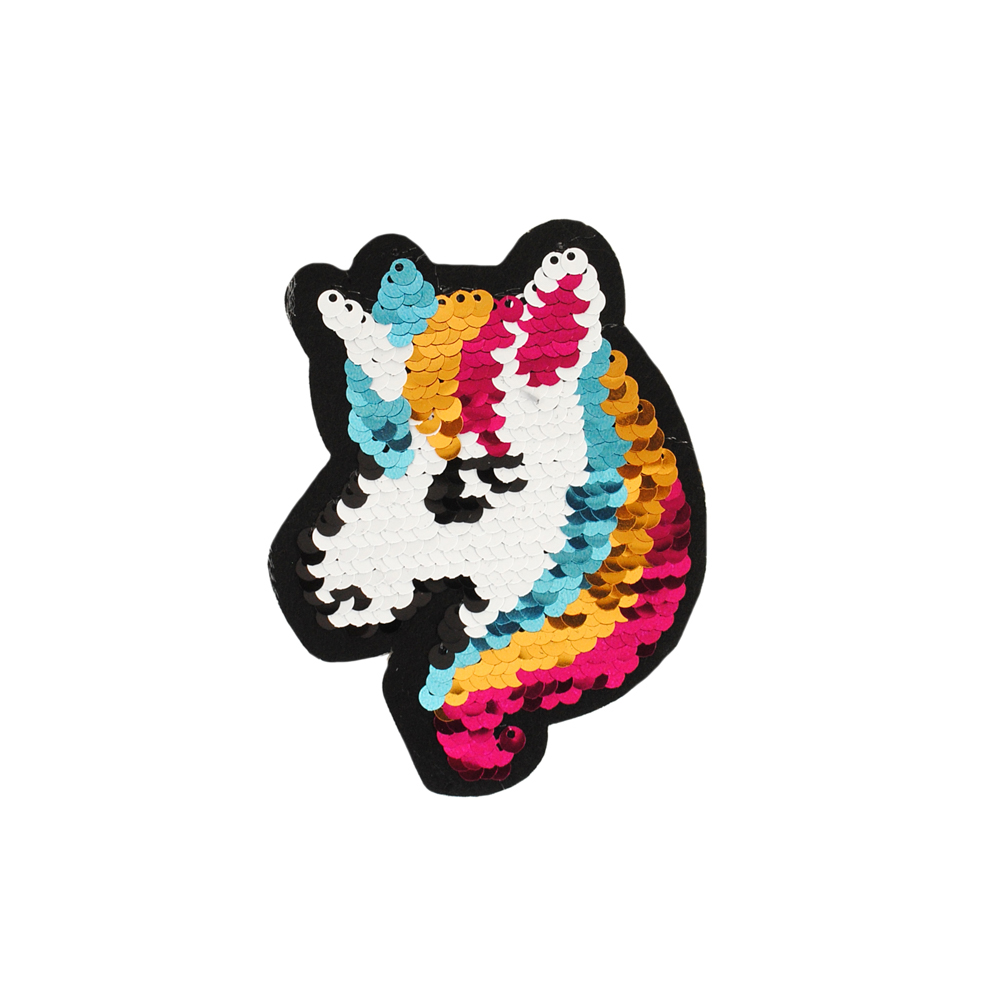 Аппликация клеевая пайетки двусторонняя Единорог голова 11*8см, черный, белый, голубой, желтый, красный, шт. Аппликации клеевые Пайетки