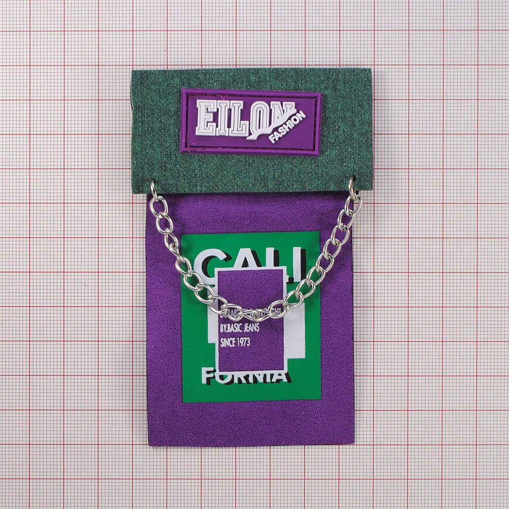 Лейба к/з и рез. Eilon, 7*3,5см (флажок 7,5см), бел., зел., фиолет., ткань, цепь, шт. Лейба Резина