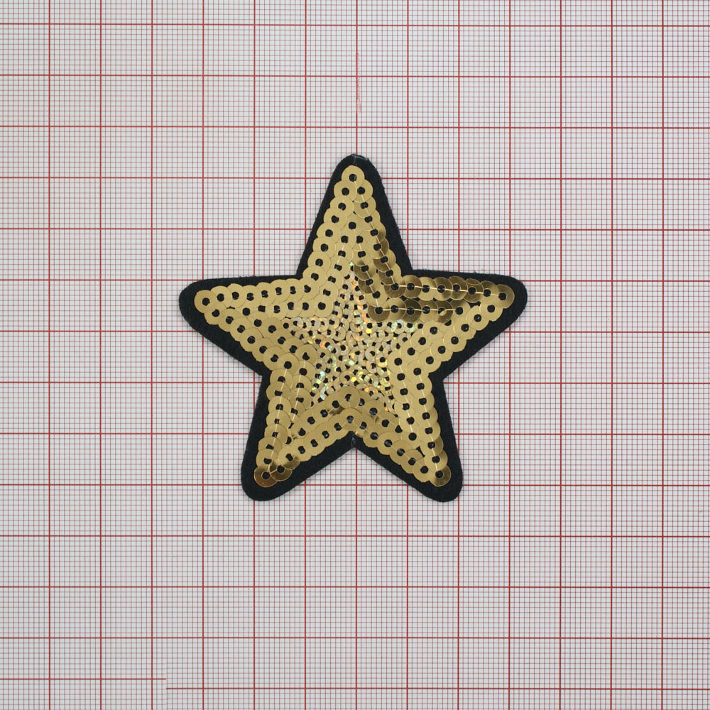 Аппликация клеевая пайетки Звезда 7*7см черный, золотые пайетки, шт. Аппликации клеевые Пайетки