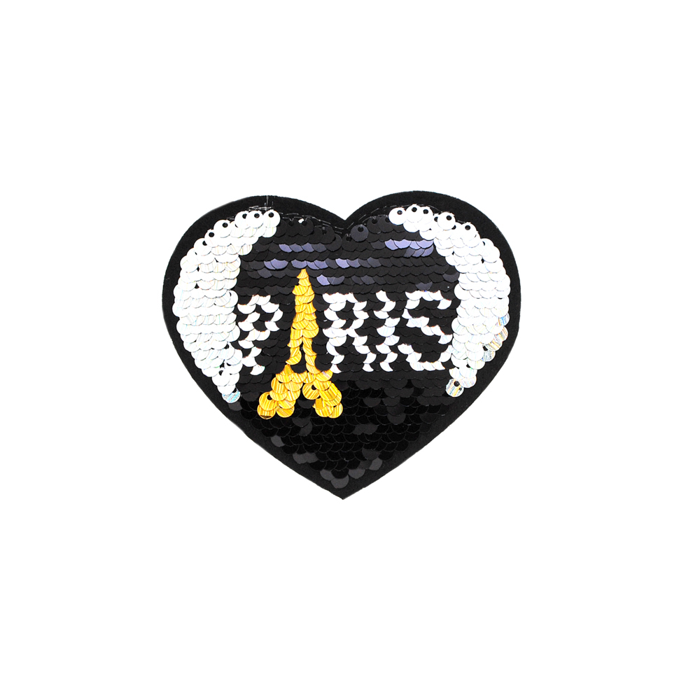 Аппликация клеевая пайетки двусторонняя Сердце 9*10см, черный, золото, серебро, хамелеон, шт. Аппликации клеевые Пайетки
