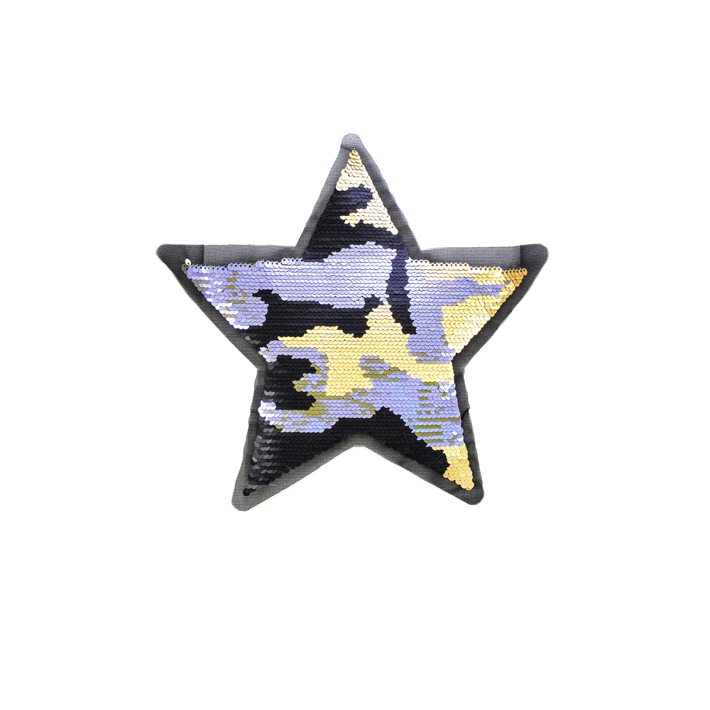 Аппликация пришивная пайетки двусторонняя Звезда 25*25см, черный, сиреневый, серый, золото, шт. Аппликации Пришивные Пайетки