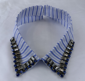 Воротник декор Полоска, стразы,  белый, голубой, шт. Воротники