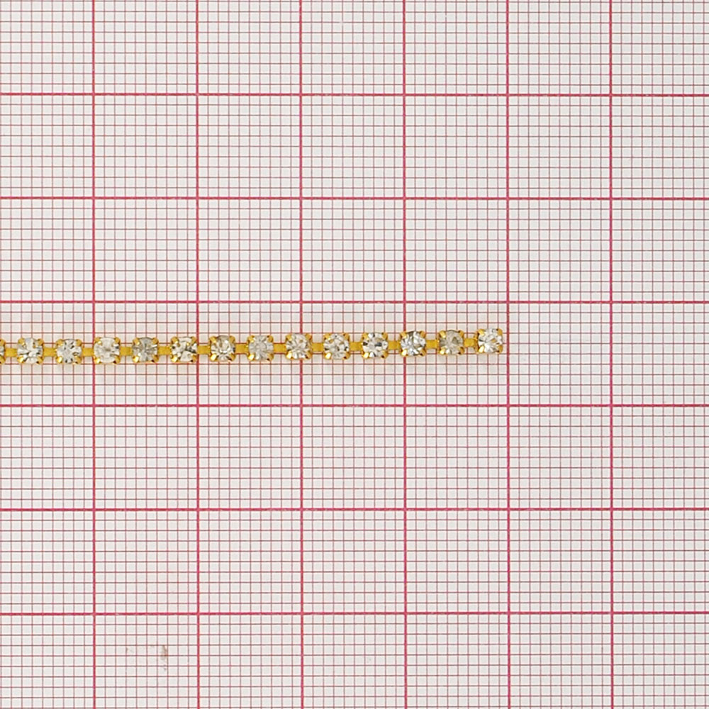 Тесьма стразы SS10, золото, белые камни, ярд. Тесьма из страз