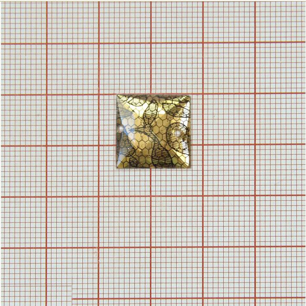 Стразы Т приш. квадрат 15*15мм кружево золото №3 /1т.шт./ . Стразы пришивные