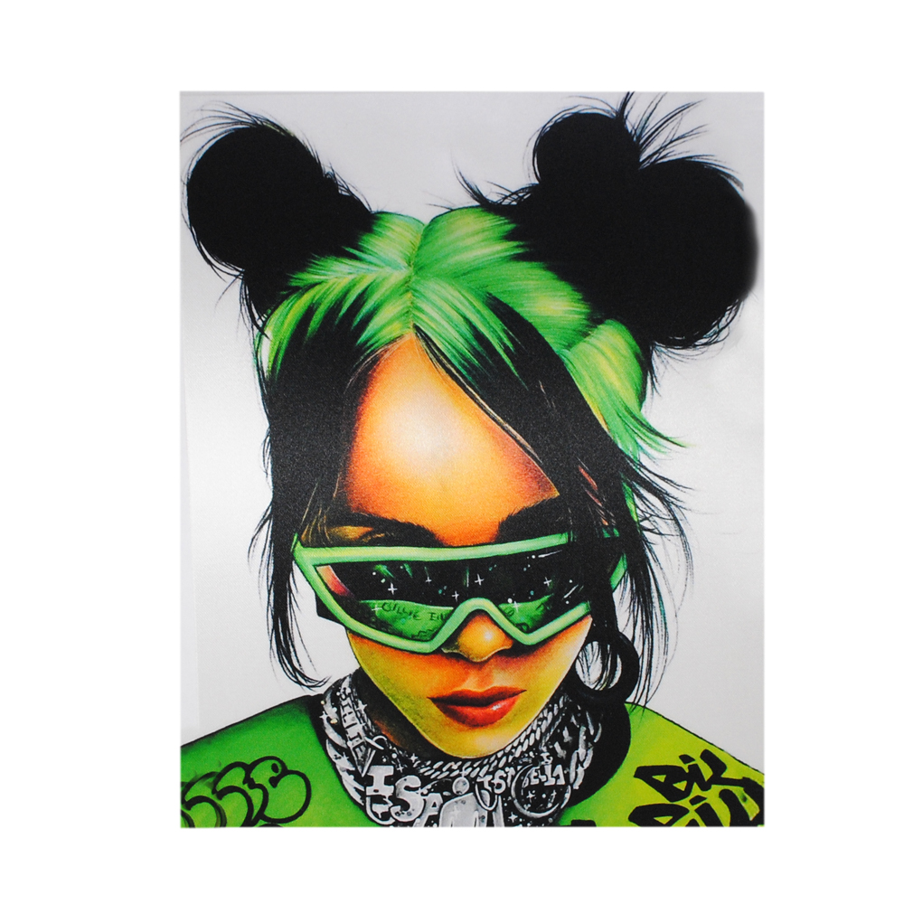 Аппликация пришивная Billie Eilish (в очках) 18*24см, зеленая /атлас/, шт. Аппликации Пришивные Постер