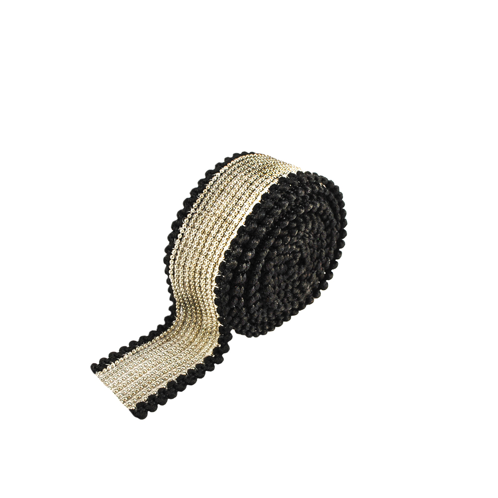 Тесьма бисер 3см, черный, белый, никель, 40ярд. Тесьма