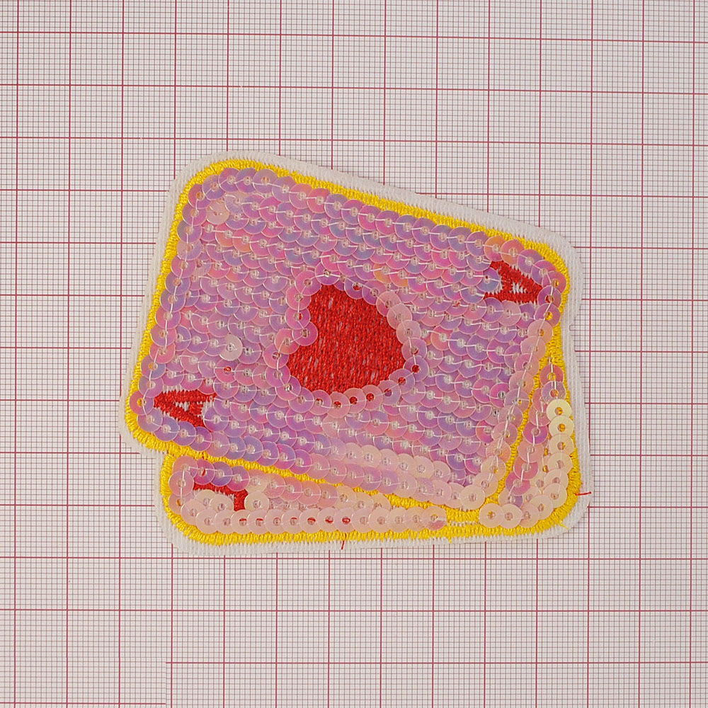 Аппликация клеевая пайетки Карта Туз Черва 9,1*7,5см красный, зеленый, розовый, шт. Аппликации клеевые Пайетки