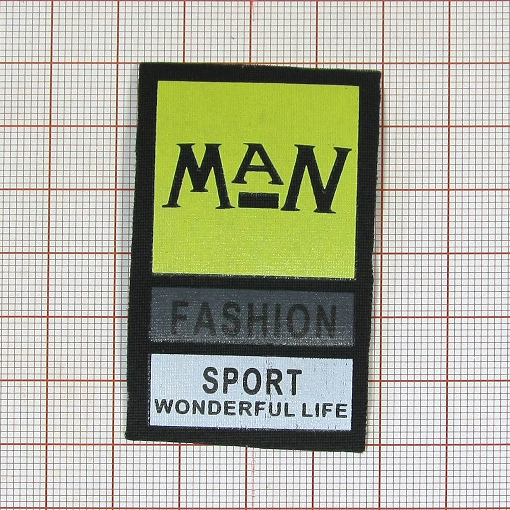 Нашивка тканевая накатанная MaN fash 6*3,5см черно-бело-серо-желтая, шт. Нашивка Вышивка, Ткань