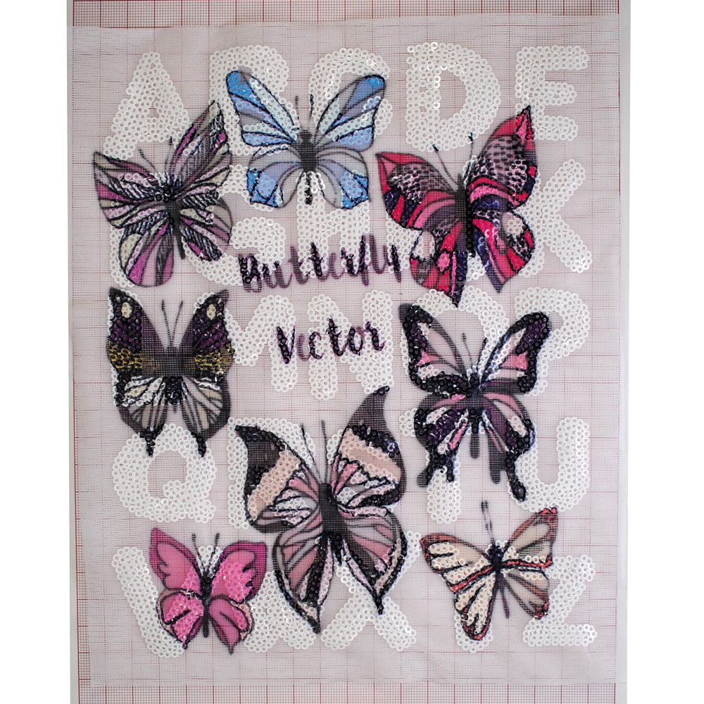 Аппликация пришивная пайетки Butterfly vector Бабочки 27*20см белый, цветной, шт. Аппликации Пришивные Пайетки