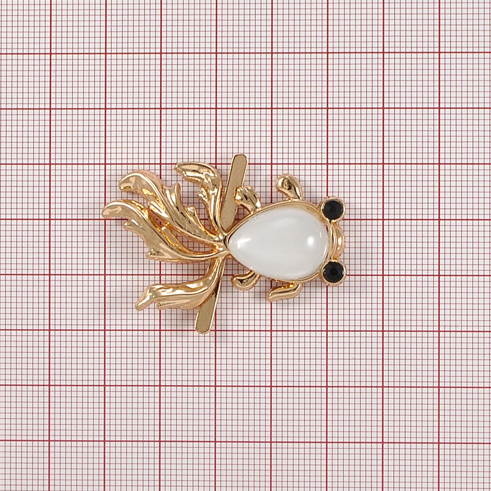 Краб металл Рыбка ЛЕВЫЙ 39*25, золото, черные камни, белый жемчуг, шт. Крабы Металл Цветы, Жуки