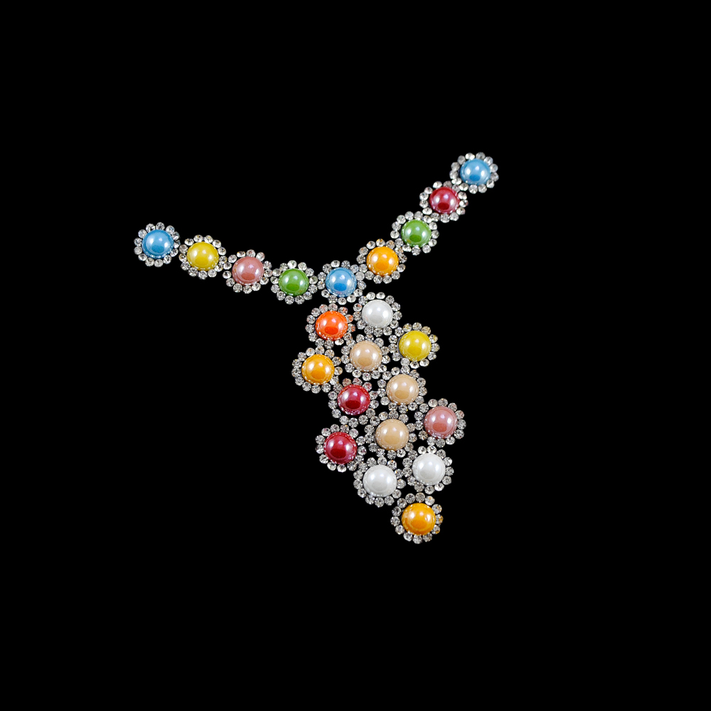 Аппликация клеевая стразы Подвеска 90*97мм цветной жемчуг 8мм, белый камень2мм, шт. Аппликации клеевые Стразы комб.