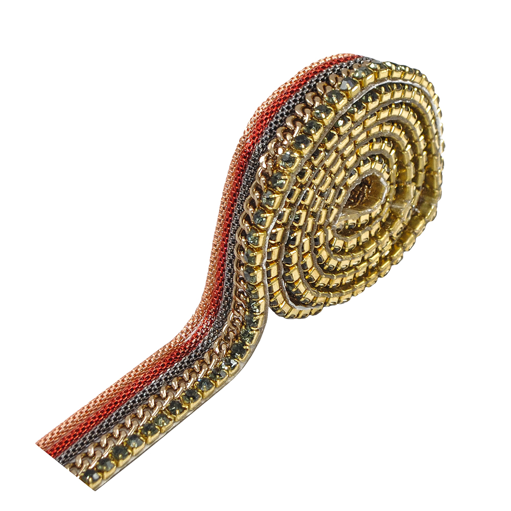 Тесьма стразы клеевые E14-2,1,3см розовое золото, NIKEL, латунь, камни black diamond, ярд. Тесьма из страз