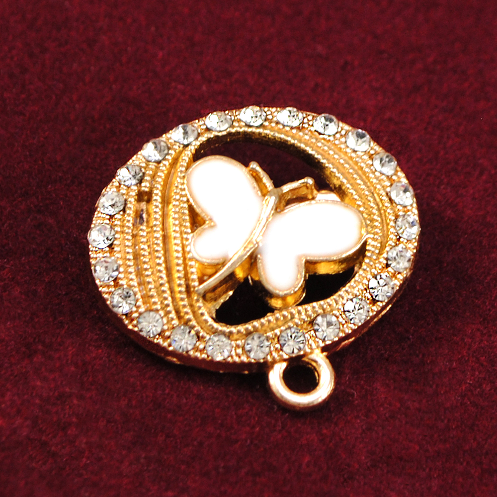 Подвеска металл Бабочка в овале, 2*2,2см, зол., бел.эмаль, камни АА, шт. Подвески