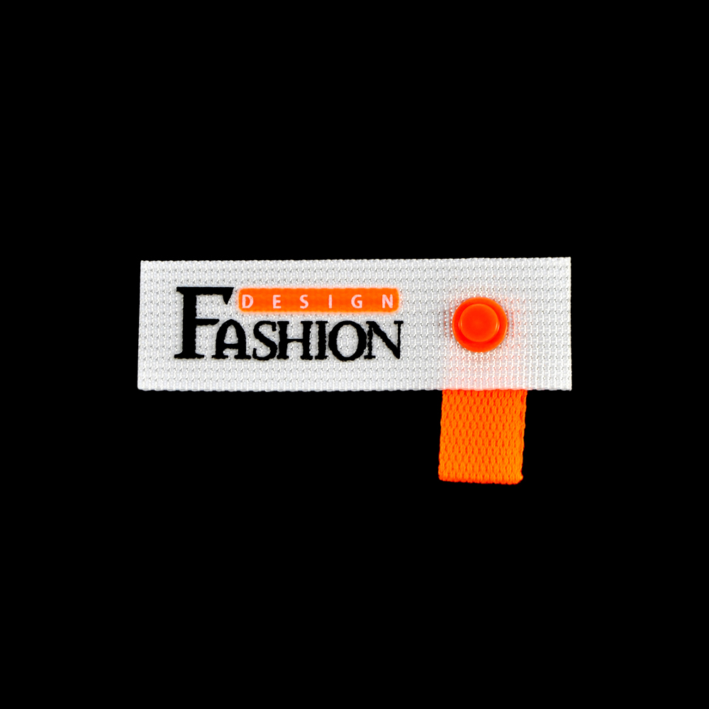 Лейба тканевая с хольнитенами Fashion, 6*2см, черный, белый, оранжевый, шт. Лейба Ткань