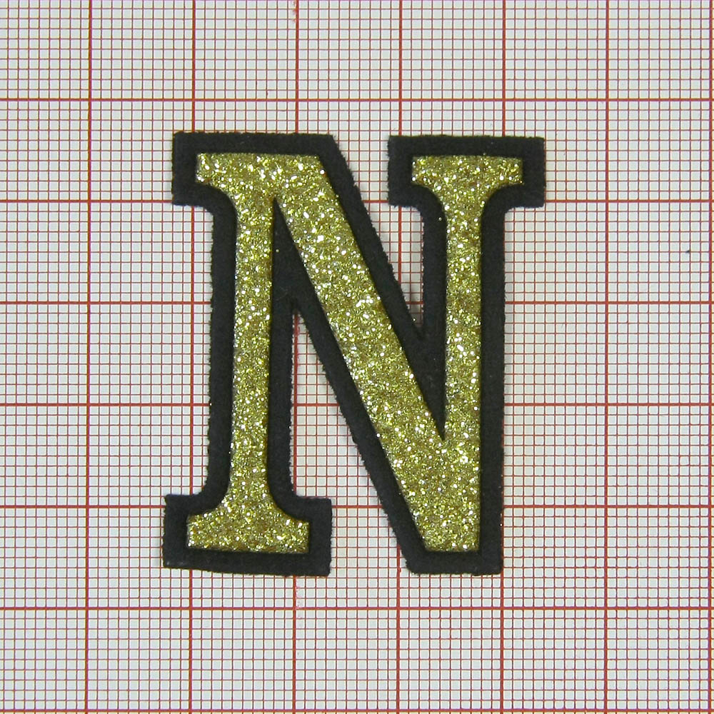Аппликация клеевая глиттер N буква 4*4,2см золото, шт. Аппликации клеевые Глиттер