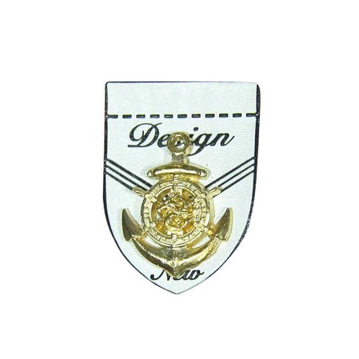 Лейба кожзам A11730 Design Якорь 19*27мм белый, GOLD. Лейба Кожзам