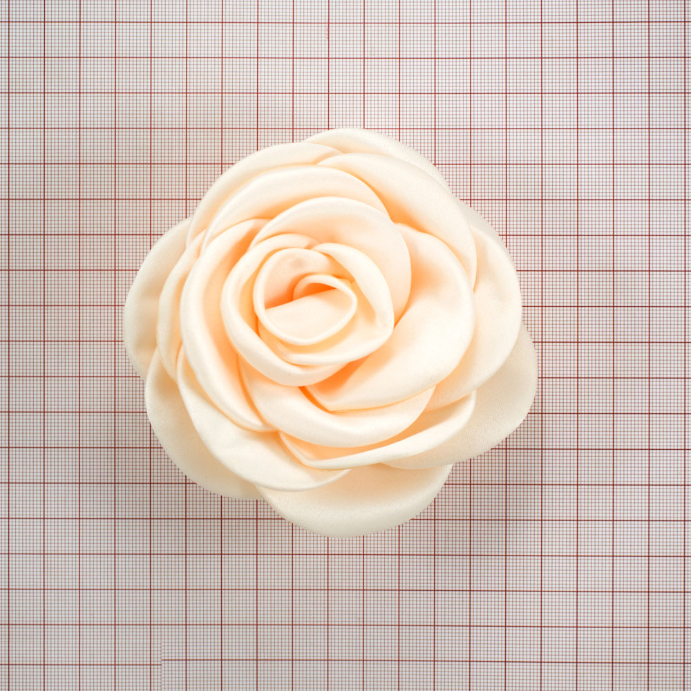 Аппликация декор Роза атласная 11см, персиковый. Аппликации Пришивные Цветы Банты