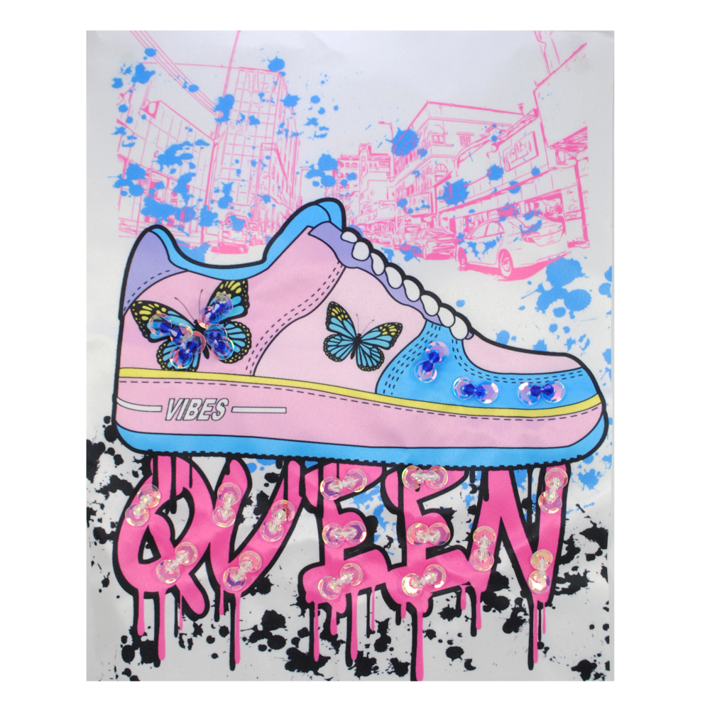 Аппликация пришивная с пайетками Кеды QUEEN,19,2*24см, черный, белый, розовый, синий, шт. Аппликации Пришивные Ткань, Органза