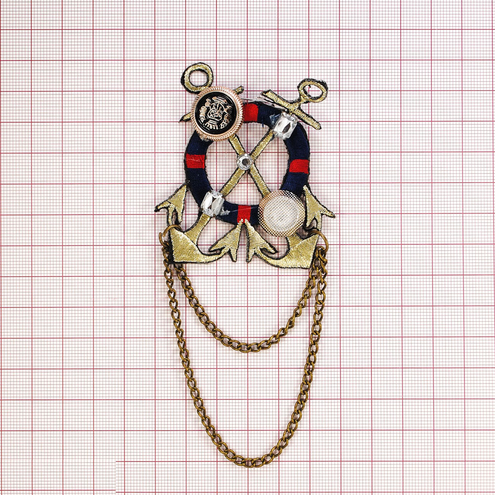 Брошь 2 Якоря и круг, цепочки, шт . Броши