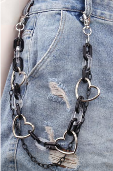 Цепь-декор для брюк на карабинах Сердца, никель, черный, шт. Цепи металл
