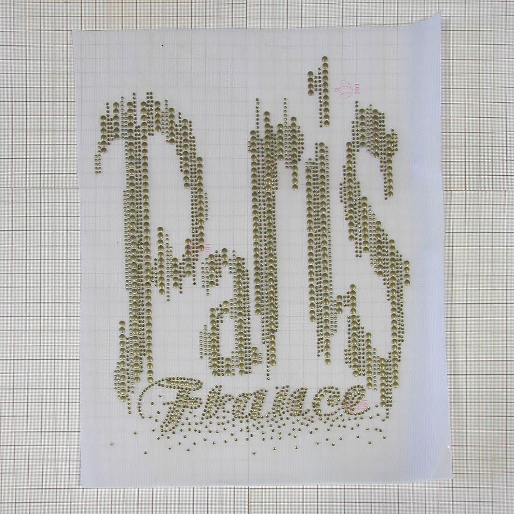 Термоаппликация из страз A9006 Paris France Рябь 23,5*28см, металл золото, шт. Аппликации клеевые Рисунки из страз