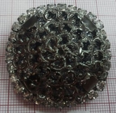 Пуговица шубная Плетёнка 41мм black nikel, белые камни, шт. Пуговица Шубная