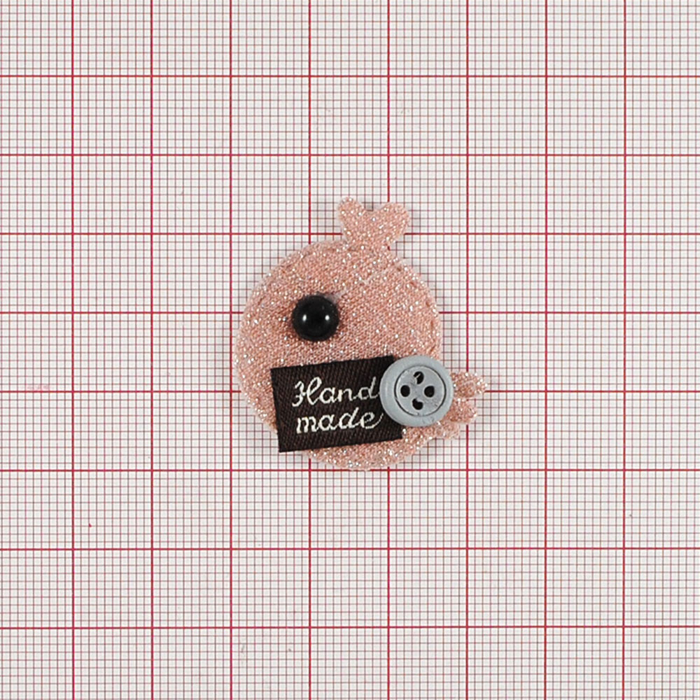 Аппликация тканевая пришивная детская Птенец Hand made, пуговица, люрекс, 3,5*3см, черный, серый, коричневый, бежевый, шт. Нашивка Детская