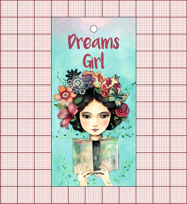 Этикетка бумажная Dreams girl, 50*100мм Девушка в венке с книжкой, шт. Этикетка бумага