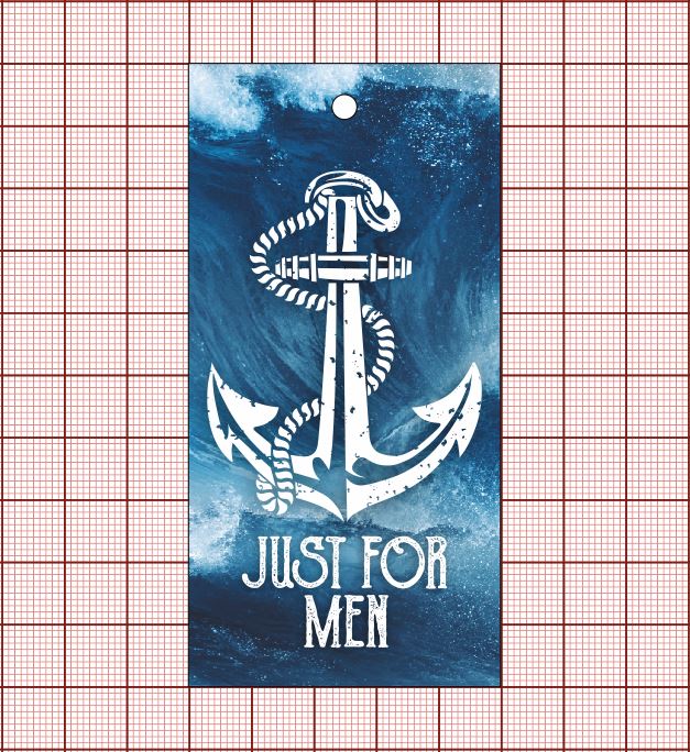 Этикетка бумажная Just for men, 50*100мм Море и якорь, шт. Этикетка бумага