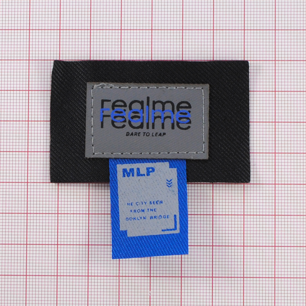 Лейба ткань, Real me 6,5*6,5см, чёрн.,  сер., син., чёрн., флажок, шт. Лейба Ткань