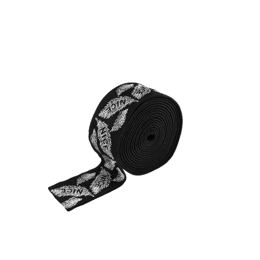 Резинка Nice перья 3см черный фон и белые перья, ярд. Резинка