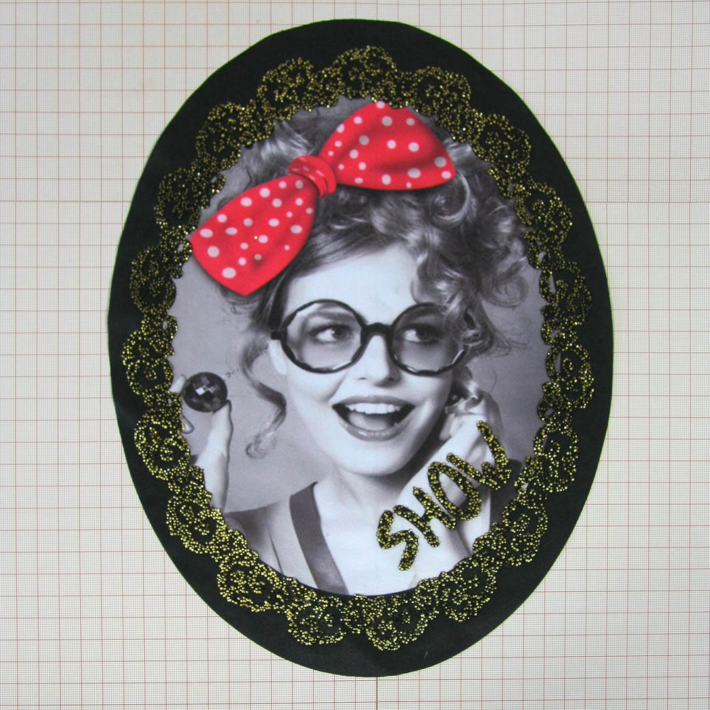 Аппликация пришивная Портрет Show Розовый бант-горох 24*31см черная, золото, шт. Аппликации Пришивные Постер