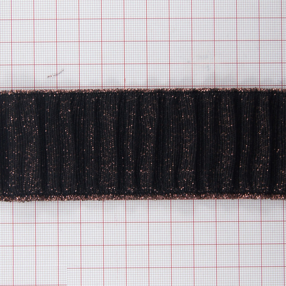 Резинка №14 5см гофр черная, люрекс медь, ярд. Резинка