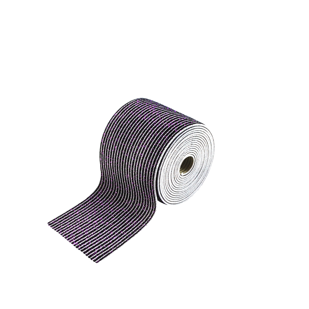 Резинка люрекс Полосы 4см, белый, черный, сиреневый люрекс, 50ярд. Резинка