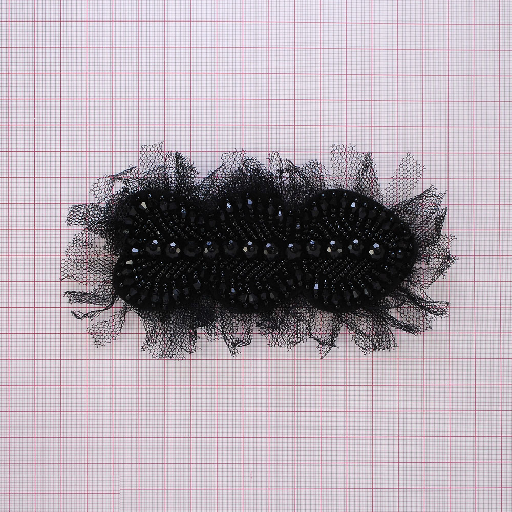 Аппликация декор черный флиз, сетка, бисер. Аппликация Декор