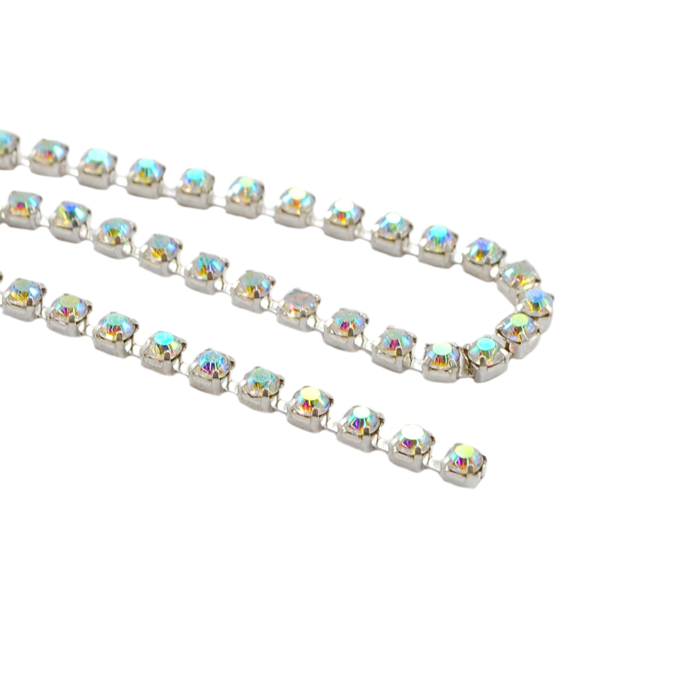 Тесьма стразы SS8, никель,  камни хамелеон, ярд. Тесьма из страз