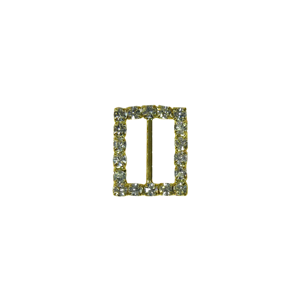 Украшение стеклянное А-63 (7606) GOLD /прямоугольник горизонтальный/ 1,5см. Перетяжка металл со стразами