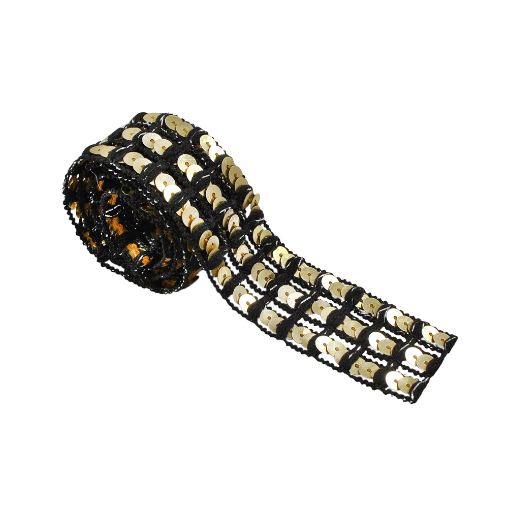 Тесьма пайетки 3,3см № 1/черный, золото/10м. Тесьма Разное
