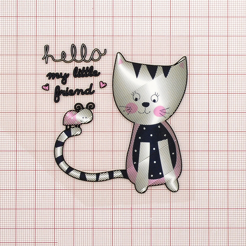 Термоаппликация Кот и мышь 8*7,6см, белая, синяя, розовая, шт. Термопереводки Детские